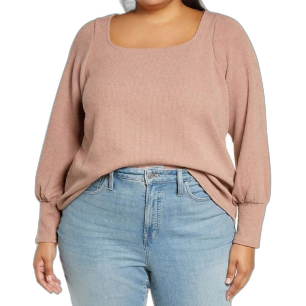 Madewell Square Neck Top Womens 1X Pink Ottoman Rib Peasant Modern Boho Chic